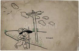 T2 Jamboree üdvözlettel. Kézzel Rajzolt Cserkész Művészlap / Hungarian Hand-drawn Boy Scout Art Postcard S: Wutsch J. +  - Unclassified