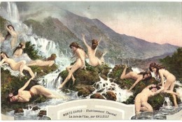 ** T2/T3 Monte-Carlo Etablissement Thermal La Joie Del'Eau / Erotic Nude Lady Advertising Art Postcard S: Galleli (fl) - Ohne Zuordnung