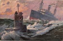 T2/T3 Durch Unterseeboot Torped Dampfer. Münchener Künstlerkarte No. 12. / WWI German Submarine Sinks A  Steamship S: Wi - Ohne Zuordnung