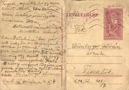 T4 1942 Weinberger Istvánné Levele Férjének Weinberger István Zsidó KMSZ-nek (közérdekű Munkaszolgálatos) 108/7. A Tisza - Unclassified