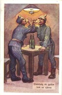 T2 Dicsőség és Győzelem Az újévre / WWI K.u.K. New Year Greeting Card With Drinking Soldiers, Kunstanstalt Dom. Habernal - Non Classés