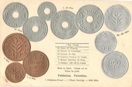 ** T1/T2 Palestine - Set Of Moroccan Coins, Currency Exchange Chart. Walter Erhard Emb. Litho - Unclassified