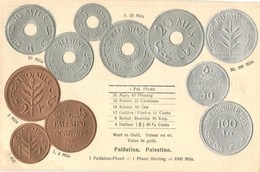 ** T1/T2 Palestine - Set Of Moroccan Coins, Currency Exchange Chart. Walter Erhard Emb. Litho - Ohne Zuordnung