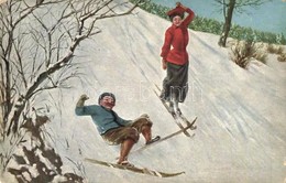 * T2/T3 Skiing Couple, Humour. F.E.D. No. 330. - Ohne Zuordnung