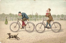 * T2/T3 Gentlemen On Bicycles. Litho, Artist Signed (worn Corners) - Ohne Zuordnung