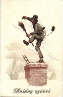 T2/T3 Boldog Újévet! / New Year Greeting Art Postcard With Chimney Sweeper. Litho  (EB) - Unclassified