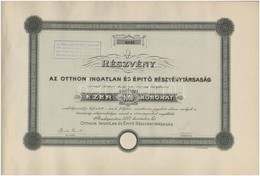 Budapest 1917. 'Az Otthon Ingatlan és Építő Részvénytársaság' Részvénye 1000K-ról, Szárazpecséttel, Szelvényekkel, Felül - Sin Clasificación