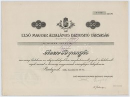 Budapest 1929. 'Első Magyar Általános Biztosító Társaság' Névre Szóló Részvénye 50P-ről, Vízjeles Papíron, Szárazpecsétt - Non Classés