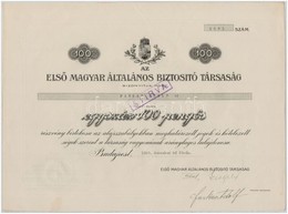 Budapest 1929. 'Első Magyar Általános Biztosító Társaság' Névre Szóló Részvénye 100P-ről, Vízjeles Papíron, Szárazpecsét - Unclassified