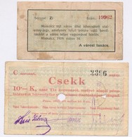 Miskolc 1919. 1K + Pápa 1919. Május 8. 'Pápai Csekk' 10K T:III- - Unclassified