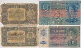 5db-os Vegyes Korona Bankjegy Tétel, Közte 1923. 5000K 'Magyar Pénzjegynyomda Rt. Budapest' Nyomdahely Jelöléssel T:III- - Non Classés