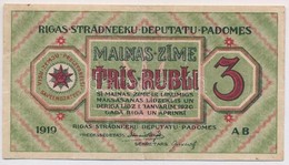Lettország / Rigai Munkásszervezet 1919. 3R T:III
Latvia / Riga's Workers Deputies' Soviet 1919. 3 Rubli C:F
Krause R2 - Unclassified