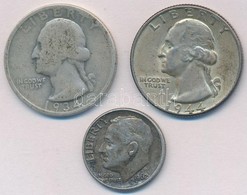 Amerikai Egyesült Államok 1934. 25c Ag + 1944. 25c Ag + 1962D 10c Ag T:2-3 Patina
USA 1934. 25 Cents Ag + 1944. 25 Cents - Ohne Zuordnung