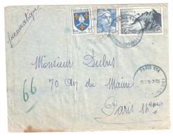 PARIS 114 Bd De Strasbourg Lettre Pneumatique 5F Blason Saintonge 10F Gandon Pointe Du Raz Yv 1005 764 723 Ob 1958 - Storia Postale