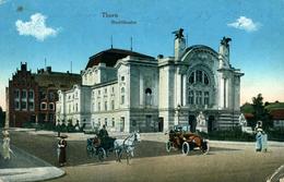 Pologne Polski Torun Thorn Du Temps Allemand Théâtre Carte Animée Voiture Ancienne Cheval Calèche Petit Pli En Bas... - Pologne