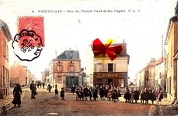 PIERRELAYE - Rue Du Chemin Neuf Et Des Noyers - Superbe Carte Colorée Et Très Animée - Pierrelaye