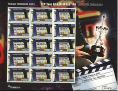 ESPAGNE SPANIEN SPAIN ESPAÑA 2015 S. SEBASTIAN CINEMA PREMIUN PANE (Nº 23) ED 4953-55 YV 4666-68 MI 4961-63 - Feuilles Complètes