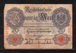 186c * REICHSBANKNOTE L 347585 VOM 19.2.1914 * 20 MARK * GEBRAUCHT ** !! - 20 Mark