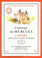 étiquette Magnum Vin De Cahors Chateau De Mercuès 1992 Georges Vigouroux à Mercuès - 150cl - Cahors