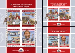 Togo 2018, Red Cross, Dunandt II, Cars, Dog, Planes, 4val In BF+2BF - Henry Dunant