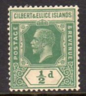 Gilbert & Ellice Islands GV 1922-7 ½d Green Definitive, Wmk. Mult. Script CA, Hinged Mint, SG 27 (BP2) - Gilbert- En Ellice-eilanden (...-1979)