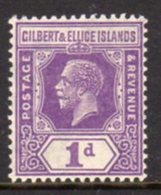 Gilbert & Ellice Islands GV 1922-7 1d Violet Definitive, Wmk. Mult. Script CA, Hinged Mint, SG 28 (BP2) - Îles Gilbert Et Ellice (...-1979)