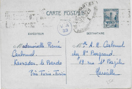 TUNISIE - 1944 - CARTE ENTIER POSTAL De KASNADAR LE BARDO Avec CENSURE => MARSEILLE - Lettres & Documents
