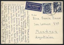 WEST GERMANY: Postcard Sent To Argentina On 29/JUN/1954, Franked By Mi.132 + 170, VF Quality! - Other & Unclassified