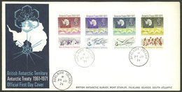 BRITISH ANTARCTIC TERRITORY: Sc.39/42, 1971 Antarctic Treaty 10 Years, Cmpl. Set Of 4 Values On FDC Covers With Cancel O - Lettres & Documents