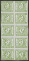 ARGENTINA: GJ.13, 4R. Green, REPRINT In Block Of 10, One Example Thinned On Back, The Rest Superb, Excellent And Rare! - Buenos Aires (1858-1864)