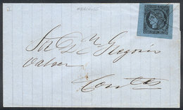 ARGENTINA: GJ.1, Fantastic Example Of Very Ample Margins Franking A Folded Cover To Corrientes, With Typical Pen Cancel  - Corrientes (1856-1880)