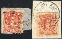 ARGENTINA: GJ.38, 2 Fragments With The Extremely Rare Rococo And Double Circle Cancels Of ANDALGALÁ (Catamarca), Excelle - Other & Unclassified