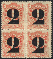 ARGENTINA: GJ.46, 1877 Provisional 2c., BLOCK OF 4 Mint Full Original Gum (+100%), Superb, With Alberto Solari/Mautalén  - Otros & Sin Clasificación