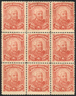 ARGENTINA: GJ.86, 1888 6c. Sarmiento, Block Of 9 Stamps, Mint No Gum, VF, Catalog Value US$405 - Other & Unclassified