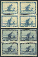 ARGENTINA: GJ.135/136, 1892 Discovery Of America 400 Years (Columbus), Cmpl. Set Of 2 Values In MNH Blocks Of 4, Excelle - Other & Unclassified