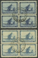 ARGENTINA: GJ.135/136, 1892 Discovery Of America 400 Years, Cmpl. Set Of 2 Values In Blocks Of 4 Cancelled Córdoba 12/OC - Sonstige & Ohne Zuordnung