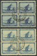 ARGENTINA: GJ.135/136, 1892 Discovery Of America 400 Years, Cmpl. Set Of 2 Values In Blocks Of 4 Cancelled Córdoba 12/OC - Altri & Non Classificati