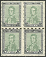 ARGENTINA: GJ.420, 1916 5P. San Martín, MNH Block Of 4 (+50%), Superb, Very Rare In This Excellent Quality! - Andere & Zonder Classificatie