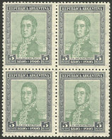 ARGENTINA: GJ.420, 1916 5P. San Martín, MNH Block Of 4 (+50%), Superb, Very Rare In This Excellent Quality! - Otros & Sin Clasificación