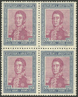 ARGENTINA: GJ.422, 1916 20P. San Martín, MNH Block Of 4 (+50%), Superb, Very Rare In This Excellent Quality! - Other & Unclassified