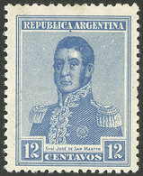 ARGENTINA: GJ.437, 1917 12c. San Martín With VERTICAL HONEYCOMB Wmk, Very Fine Quality, Rare! - Other & Unclassified