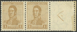 ARGENTINA: GJ.544CD, 1922 1c. San Martín With Sun Wmk, WITH LABEL AT RIGHT, MNH, Excellent! - Otros & Sin Clasificación