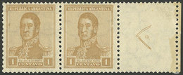 ARGENTINA: GJ.544CD, 1922 1c. San Martín With Sun Wmk, WITH LABEL AT RIGHT, MNH, Excellent! - Other & Unclassified
