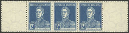 ARGENTINA: GJ.569, 1923 12c. San Martín With Period, Strip Of 3 WITH LABELS At Left And Right, MNH, Excellent And Very R - Otros & Sin Clasificación