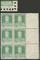 ARGENTINA: GJ.597CD, Block Of 6 Stamps + 3 Labels, The Central Example With MARNN Variety, Mint Lightly Hinged, Very Han - Autres & Non Classés
