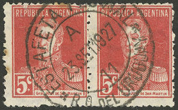 ARGENTINA: GJ.599d, Pair WITH AND WITHOUT PERIOD, With Extremely Rare URUGUAY RIVER MAIL Cancel, VF! - Andere & Zonder Classificatie