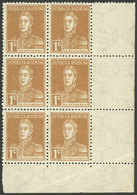 ARGENTINA: GJ.627CD, 1927 1c. San Martín With AP Wmk, Block Of 6 With LABELS AT RIGHT, Very Rare, VF Quality! - Autres & Non Classés