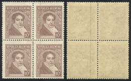ARGENTINA: GJ.774Ab, 10c. Rivadavia, Block Of 4 With Variety: 2 Stamps With VERTICAL LINE WATERMARK, VF Quality, Rare! - Andere & Zonder Classificatie