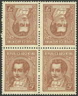 ARGENTINA: GJ.795T, 5c. Moreno, Unsurfaced Paper, TETE-BECHE Block Of 4, MNH (+30%), Excellent Quality! - Other & Unclassified