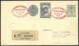 ARGENTINA: GJ.884CZ, 1942/52 20c. Bull, Straight Rays Wmk, LABEL AT LEFT, Franking A Registered Cover Used In Buenos Air - Other & Unclassified